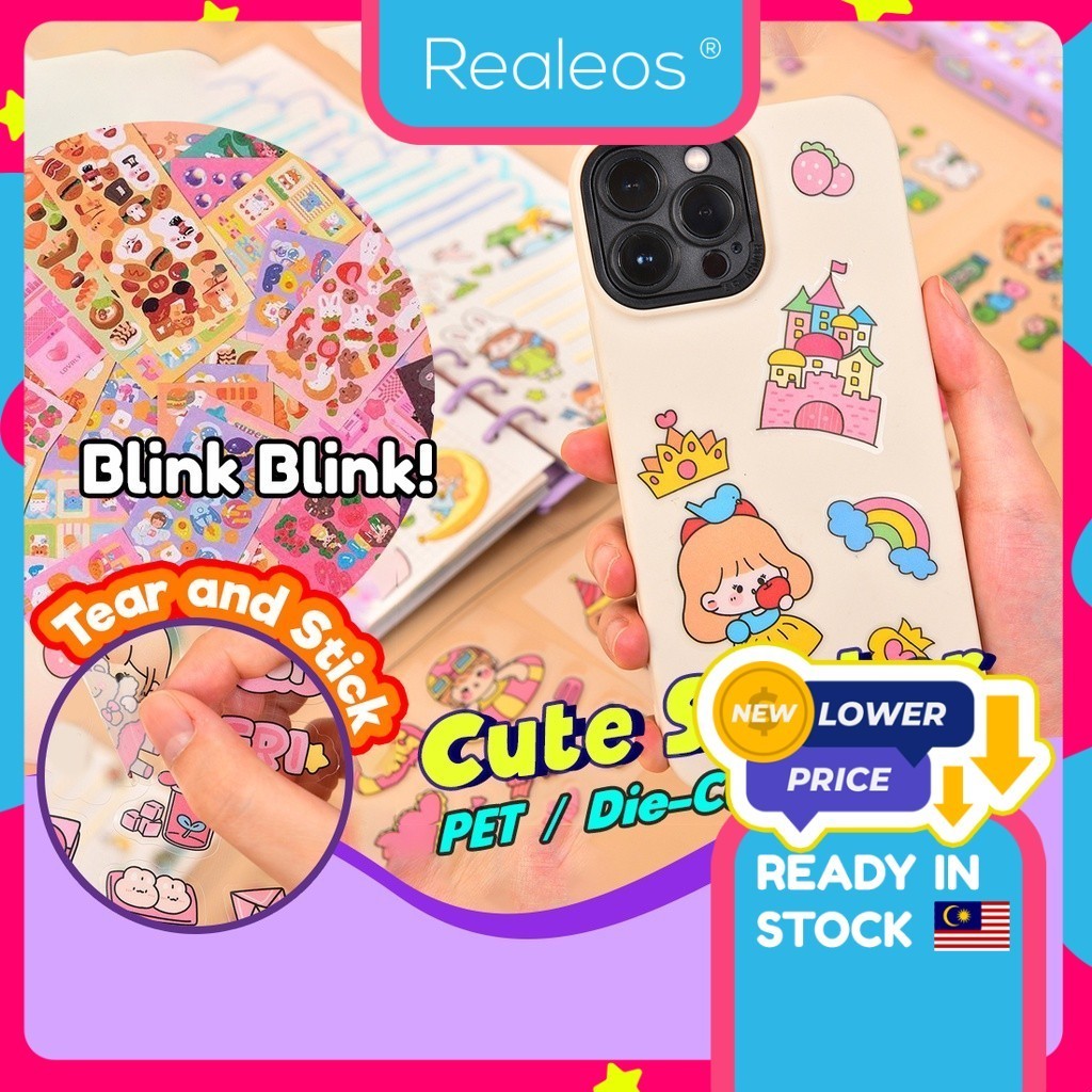 Realeos 1pcs Kids Cute Girl Water Resistant PET Stickers Blink Sticker ...