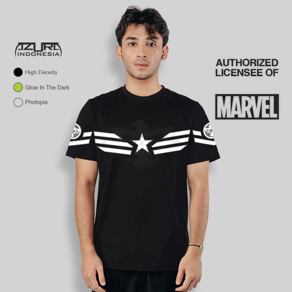 HITAM Azura Tshirt Marvel Original Captain America Line Art Black ...