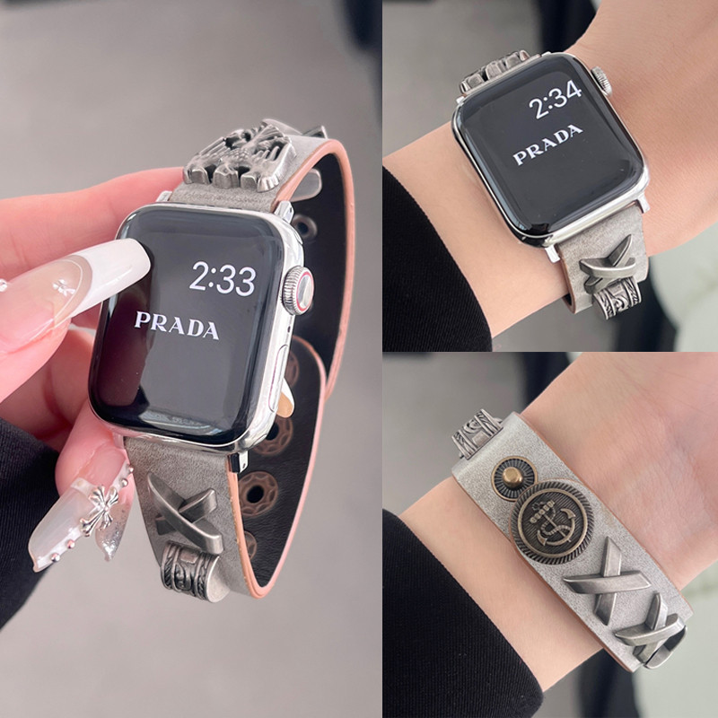 Retro Metal Rivets WatchBand for Smart Watch 9 7 4 5 SE 6 8 Ultra 2 ...