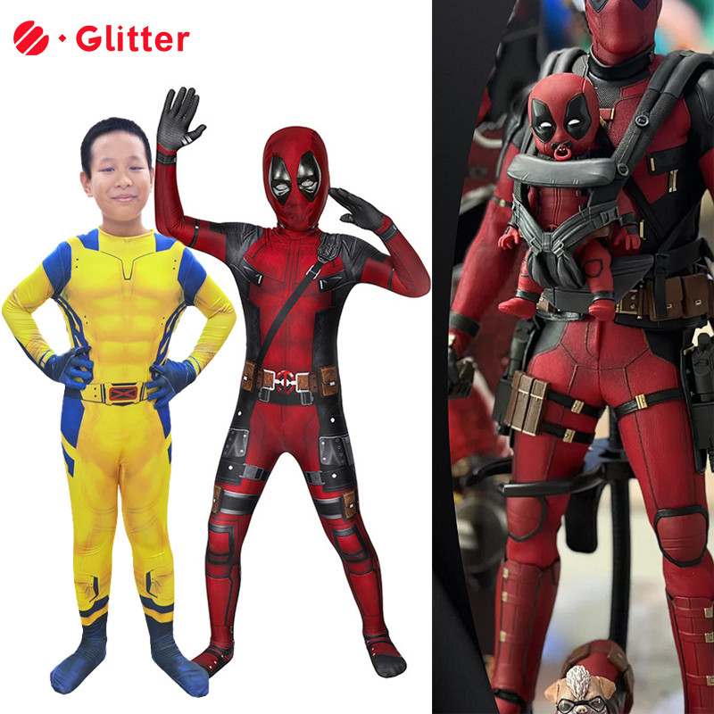 Superhero Deadpool and Wolverine Cosplay Costume for Adult Men Red