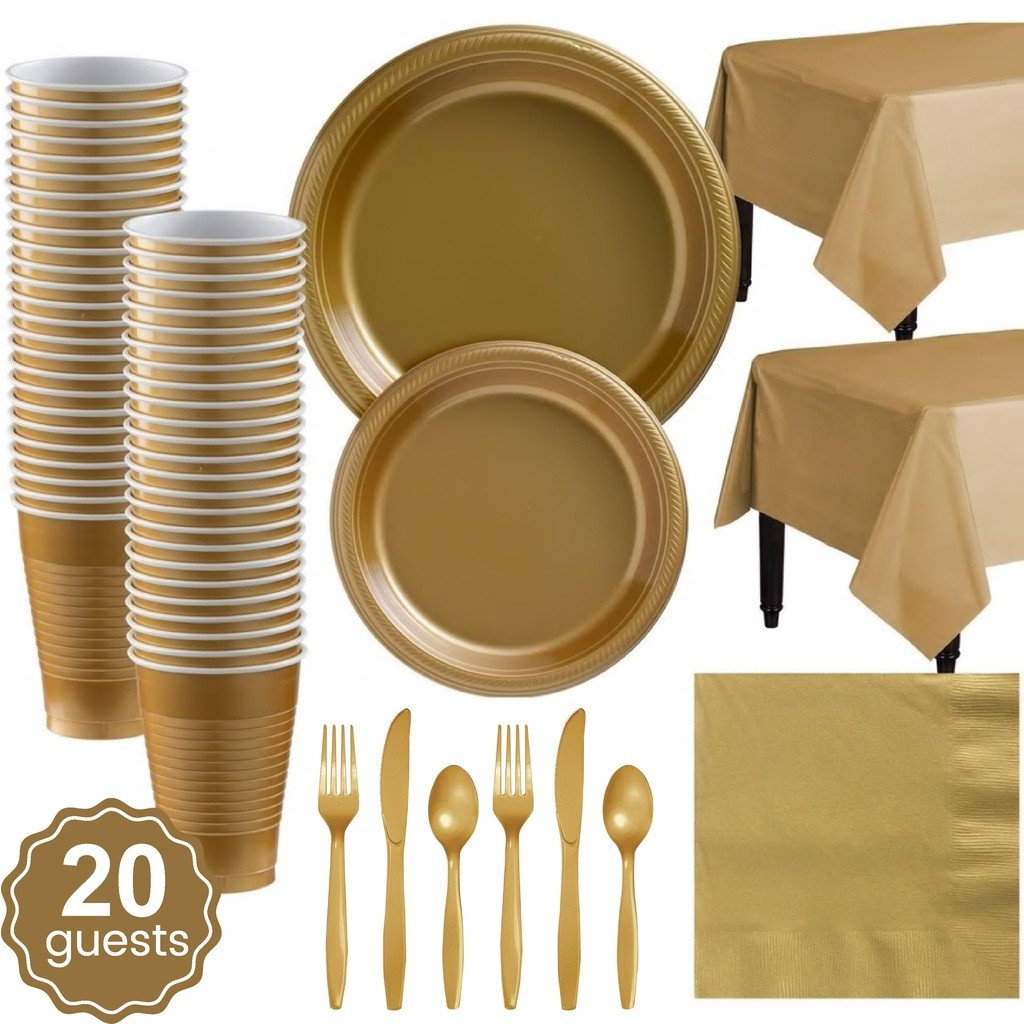 Single Color Solid Color Disposable Tableware Gold Plates Cups Paper ...