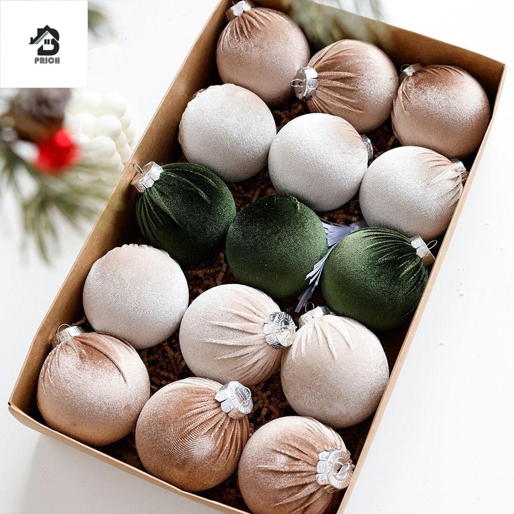 PRICH 15pcs Christmas Hanging Decor, Reusable 8cm Velvet Christmas Ball