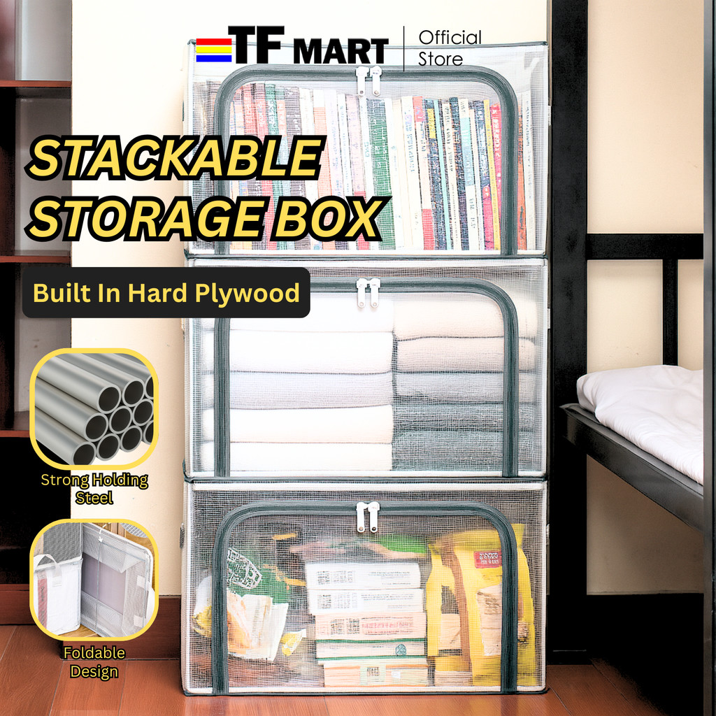 TFMART 110L Transparent Box Storage Clothes Organizer Kotak Box Simpan ...