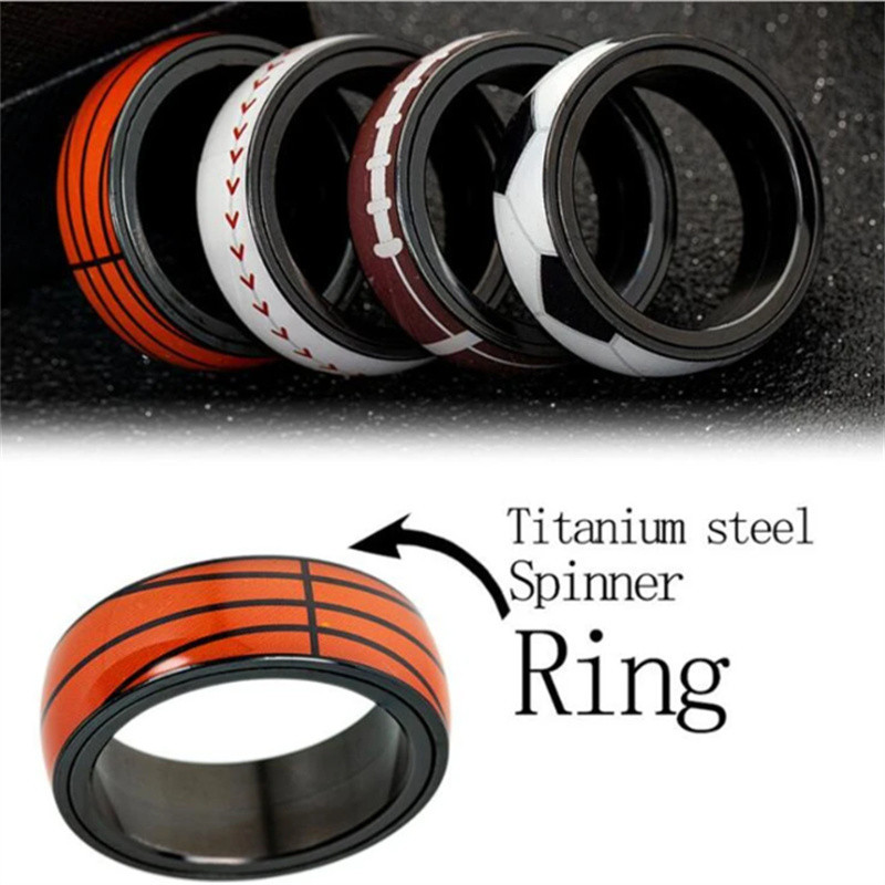 Anxiety Ring for Men Spinner Fidgets Rings Stainless Steel Basketball ...