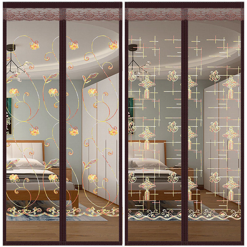 夏季魔术贴防蚊门帘磁性纱门静音家用高档卧室刺绣加密纱窗免打孔Summer Velcro AntiMosquito Door Curtain