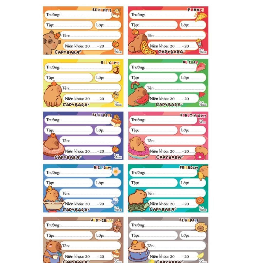 SET of 50 CAPYBARA, LOOPY, LABUBU, MALTESE notebook labels (10 boxes ...