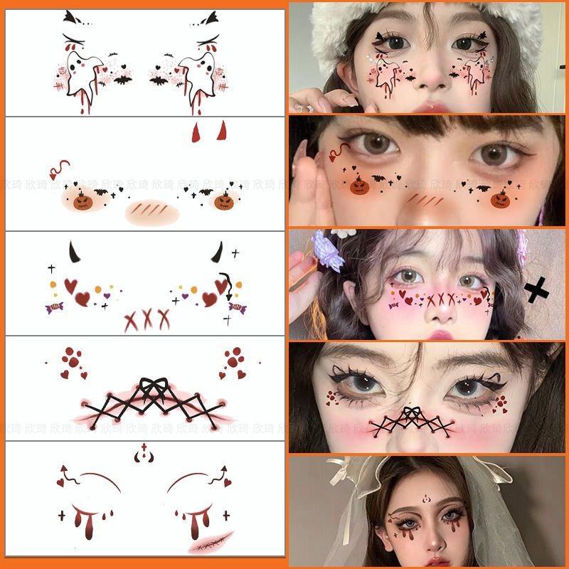 Halloween Makeup Pumpkin Blush Tattoo Face Scar New Style Cute Face ...