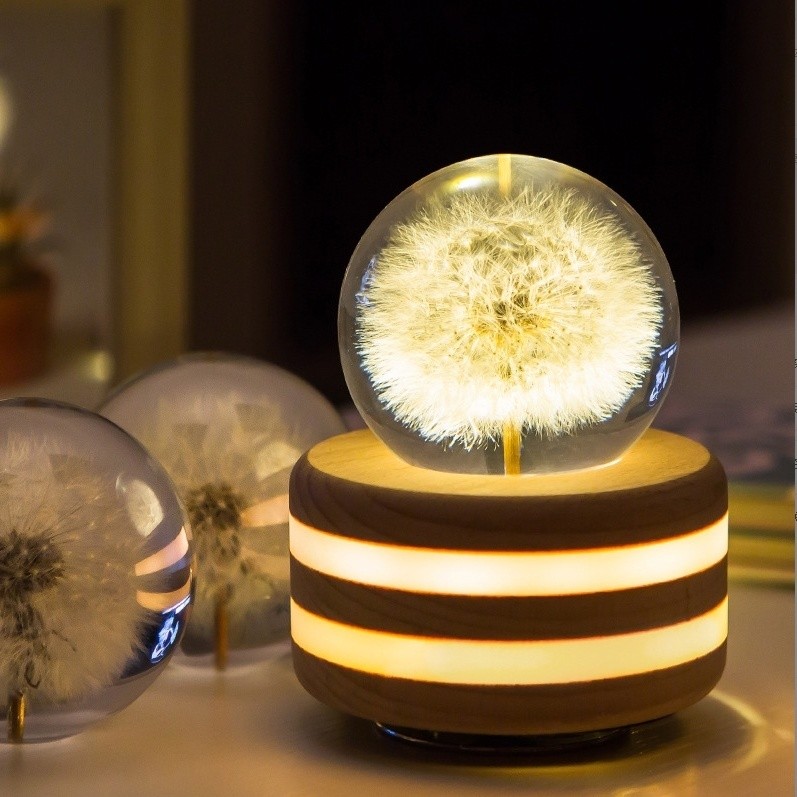 Dandelion Preserved Flower Resin Ball Luminous Night Light Crystal Ball ...