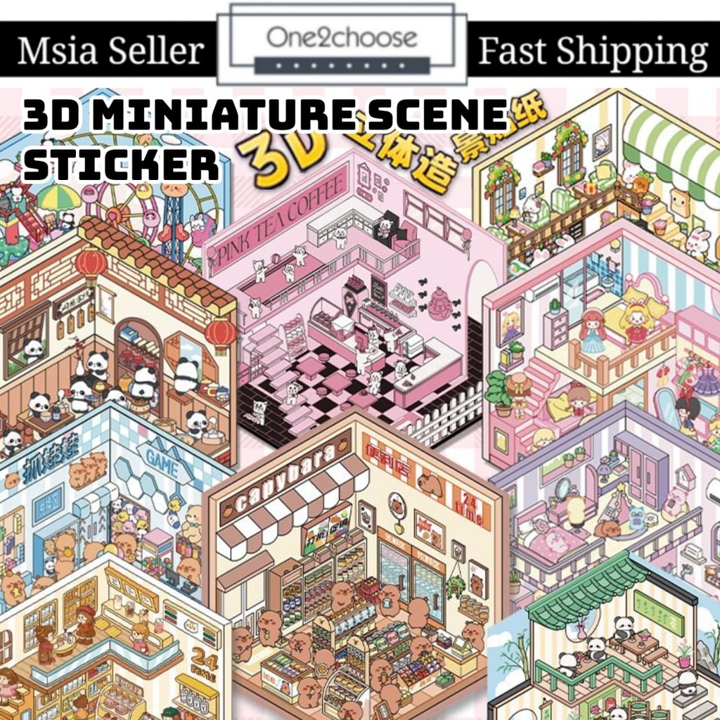 3D Miniature Scene Sticker Building Scene Background Cartoon PET ...