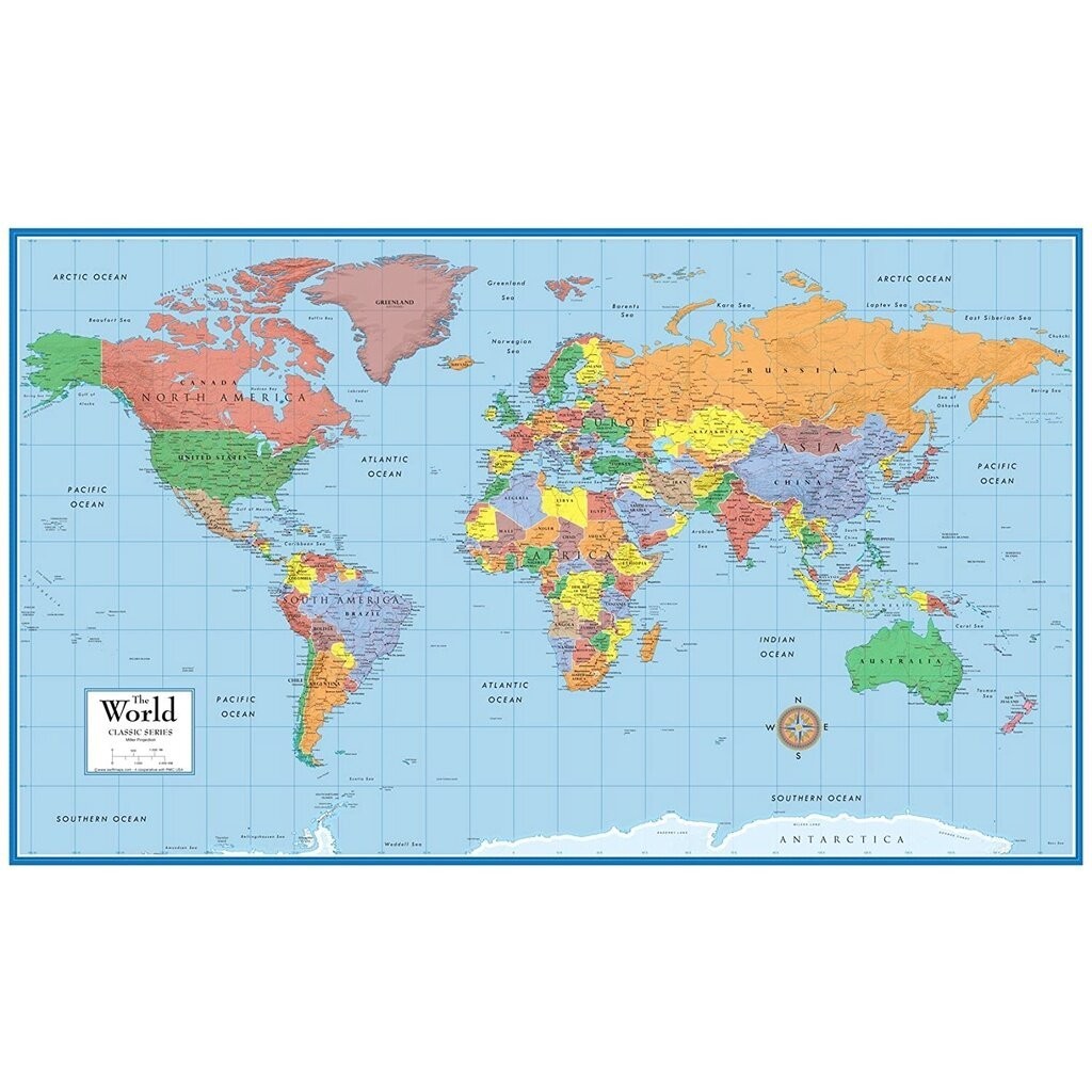 x World Classic Elite Wall Map Mural Poster Laminated 1212 | Shopee ...