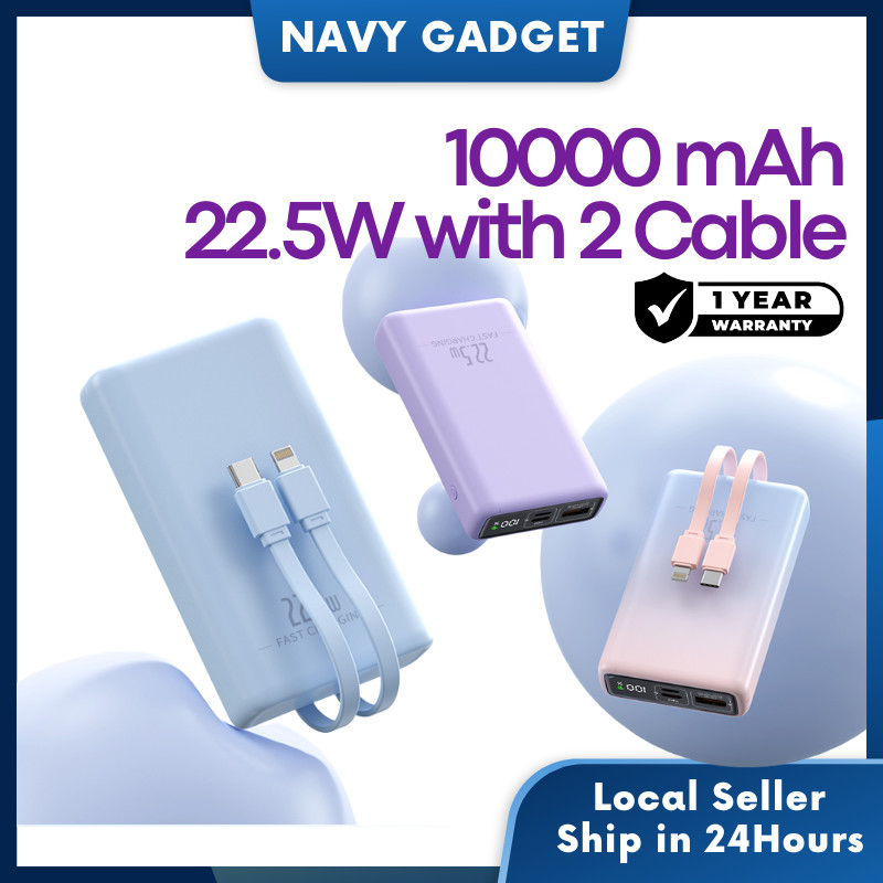 Navy Mini Powerbank Fast Charging 10000mAh Power bank With Cable Type-C ...