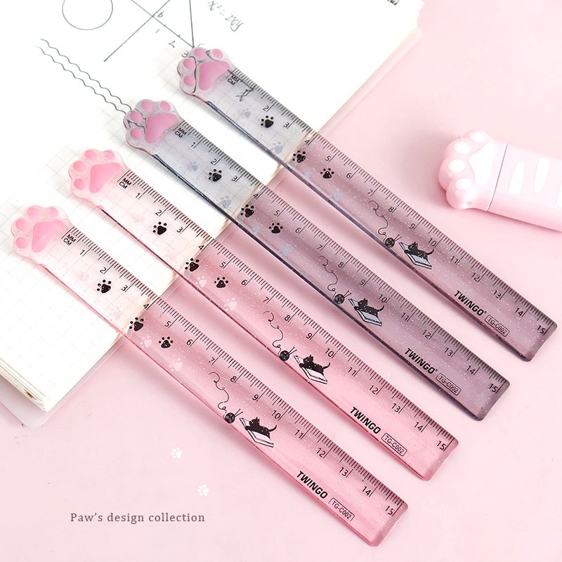 15cm Cute Paw Ruler Transparent Acrylic Student Plastic Straight ...