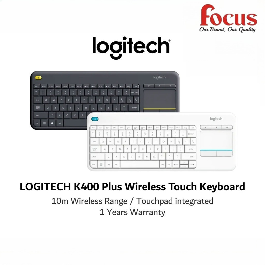 LOGITECH K400 Plus Wireless Touch Keyboard - Black/White Living Room ...
