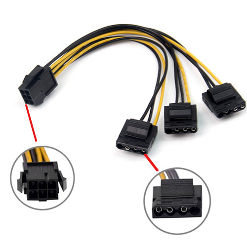 PCIe 6 Pin Female To 3 Molex IDE 4 Pin Male Graphic Video Card Power ...
