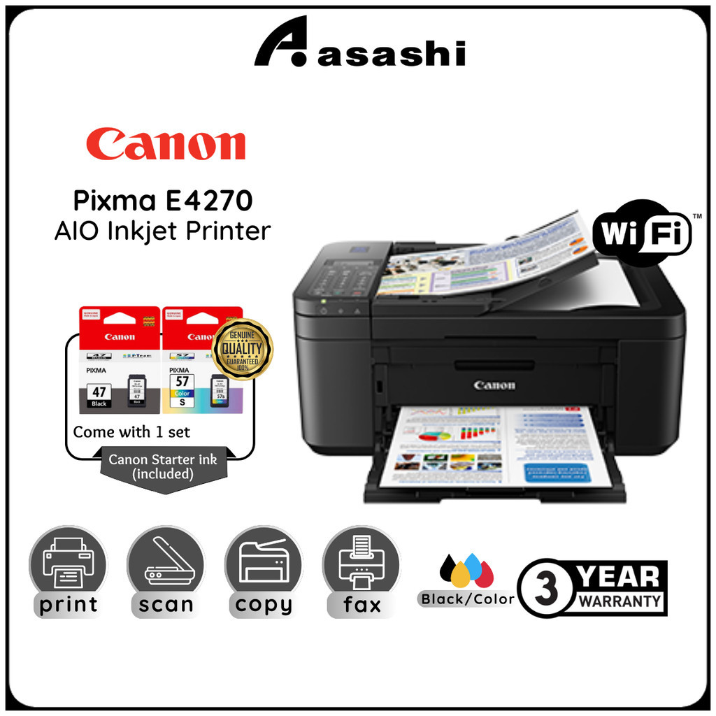 Canon Pixma E4270 / E4570 Inkjet Aio Printer (Duplex Print,Scan,Copy