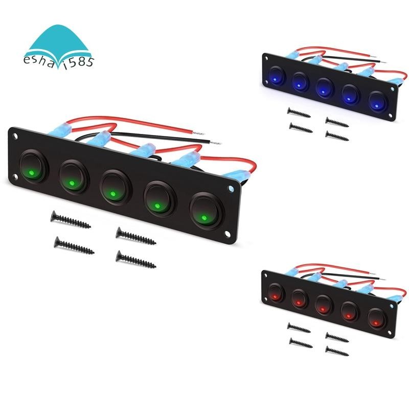 5 Gang Round Dash Rocker Toggle Switch Panel Waterproof 12-24V LED for ...
