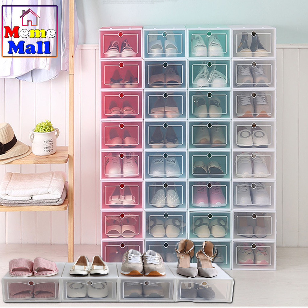 Shoe Box Storage Stackable Box Penyimpan Kotak Kasut Foldable Front ...
