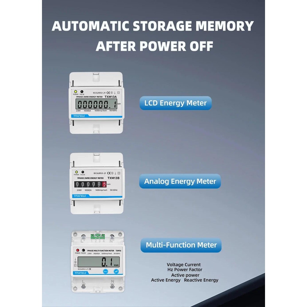 Din Rail Digital Power Energy Meter Single Phase 2 Wire kWh AC 230V ...