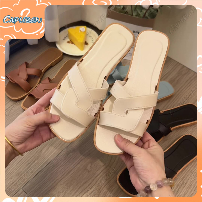 CAPUBEW Sandal untuk Wanita Gaya Korea Ringan Soft Spot Fesyen Lurus ...