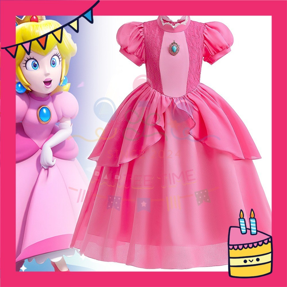 ParteeTime Kids Girl Mario Princess Peach Cosplay Costumes Fancy Birthday  Party Themed Events | Shopee Malaysia
