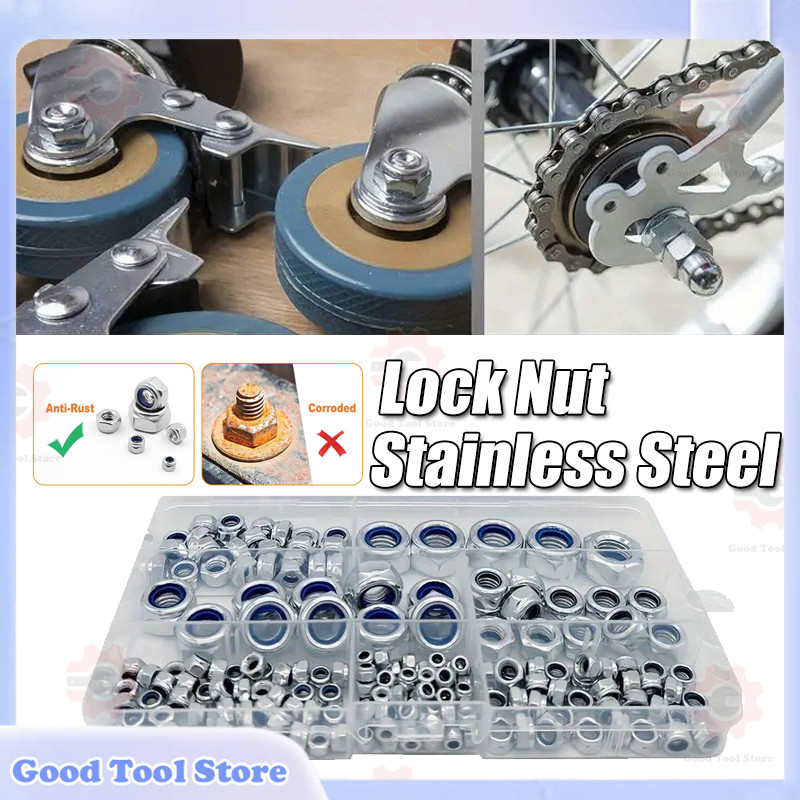 175PCS Lock Nut Stainless Steel 304 Hex Nylon Locking Nut Kit M3 M4 M5 ...