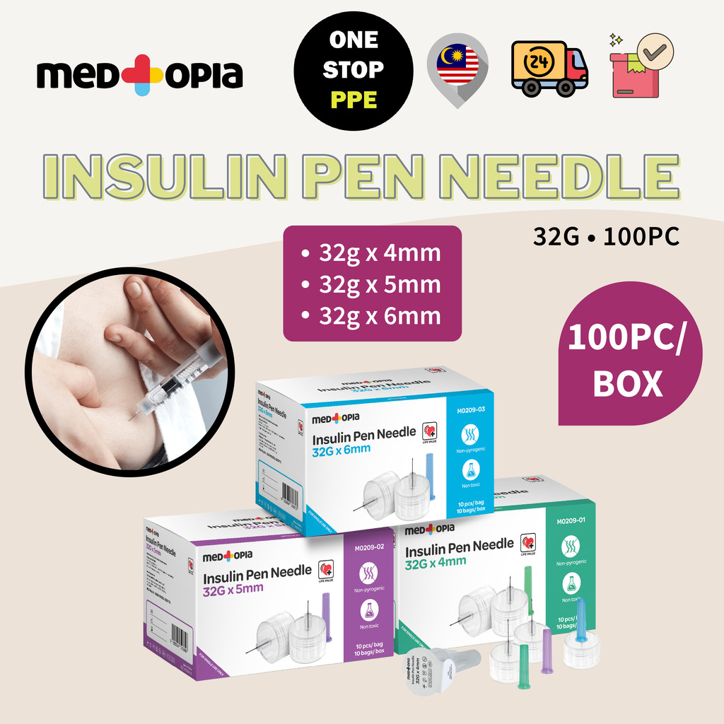 [OneStopPPE] Insulin Pen Needle Sterile [32g x 4mm | 5mm | 6mm] - 100 ...