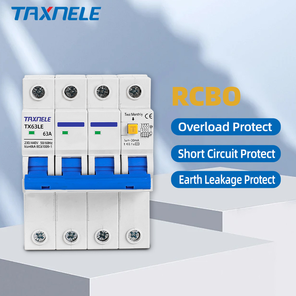 380V 4P Circuit Breaker MCB 30mA Overload Short Current Leakage ...