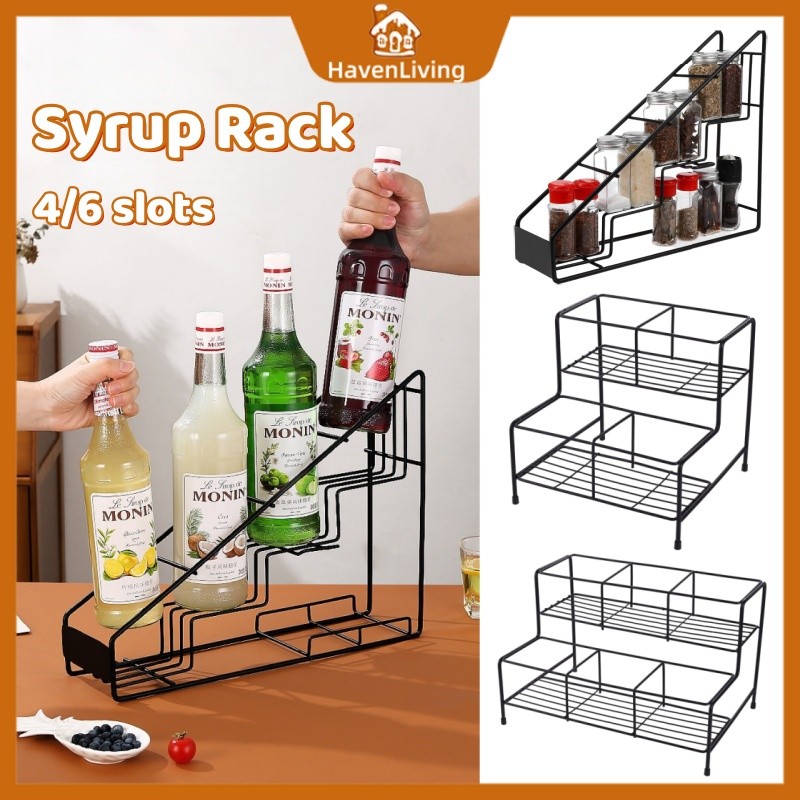 Syrup Rack Stainless Steel Kitchen Storage Rack 4 Compartments Spice ...