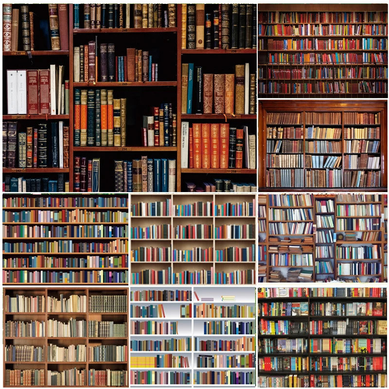 Custom Bookshelf Photography Backdrop Bookcase wallpaper mural Library ...