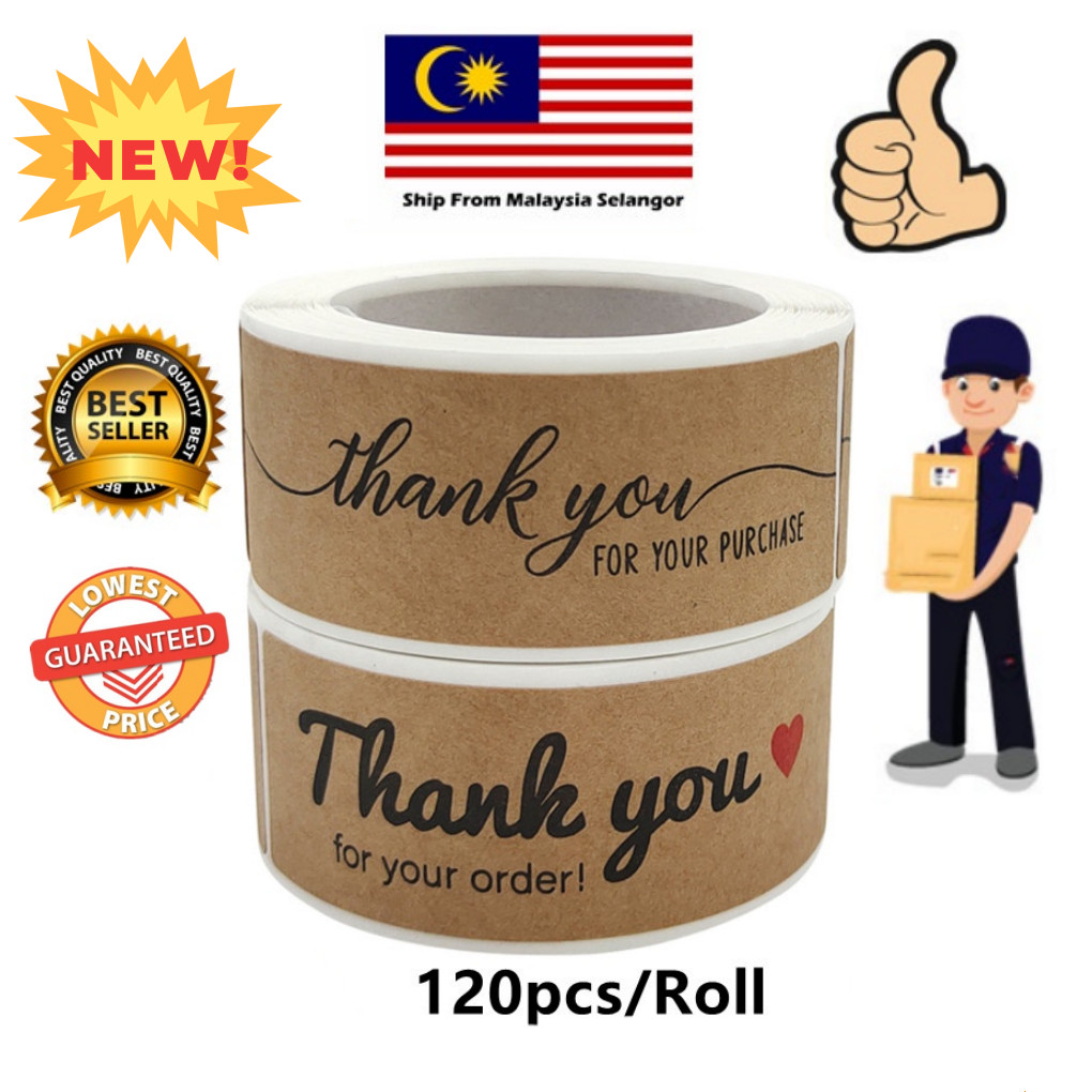 Pelekat Doorgift Terima Kasih 7.5cm 120pcs Roll Kraft Paper Thank You ...