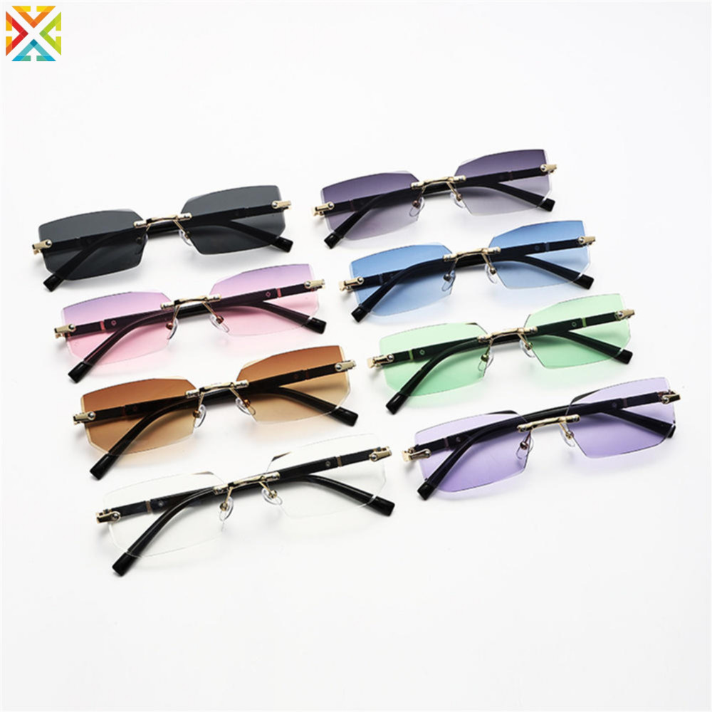 Rimless Cut Edge Rectangle Sunglasses Unisex Frameless Eyewear Designer ...