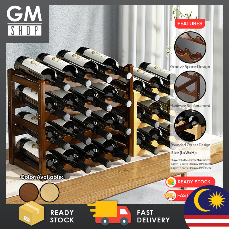 GMshop 3/4 Layer Bamboo Wine Rack Wine Storage Racks Champagne Cabinet ...