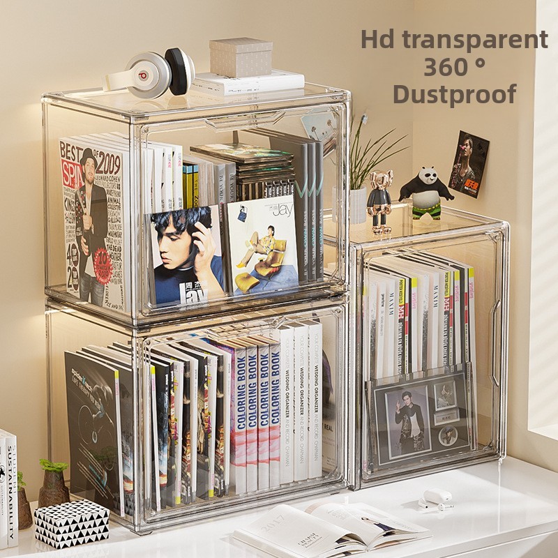 Book Storage Box Magazine Transparent Bookshelf Album CD Desktop ...