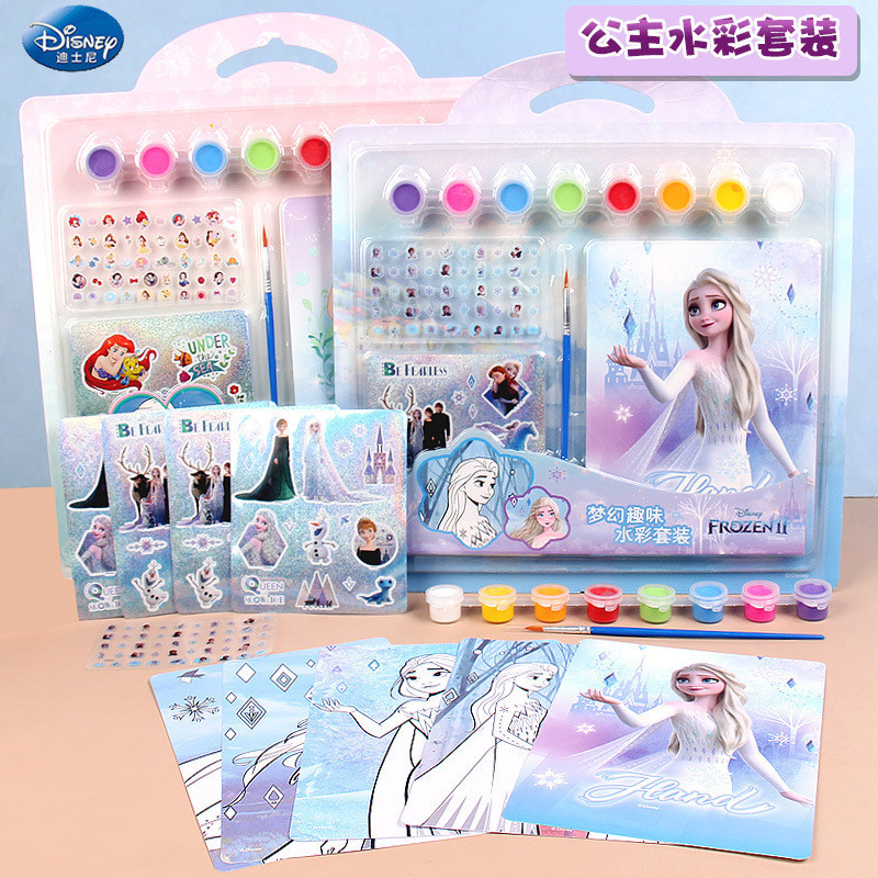 Disney Ice and Snow Princess Elsa Stickers Watercolor Painting Set Girl ...