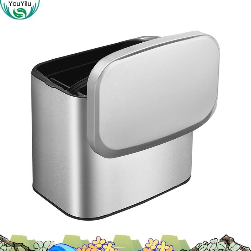 Hanging Stainless Steel Compost Bin 1.05 Gallon Wall Mounted Trash Can with Lid, Kitchen