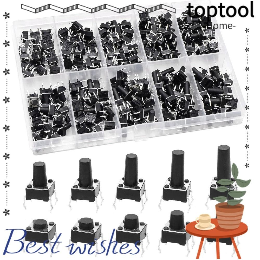 TOPTOOL 200Pcs Micro Momentary Switch, 4 pin Mini Tactile Push Button ...