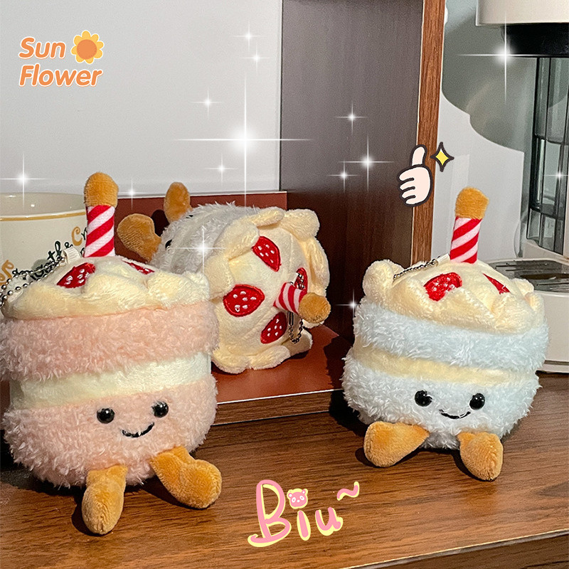 Cartoon Birthday Cake-shaped Keychain Cute Candle Plush Doll Keyrings ...
