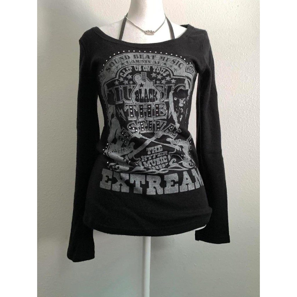 American Retro Print Vintage LongSleeved TShirt Women 2024 Autumn