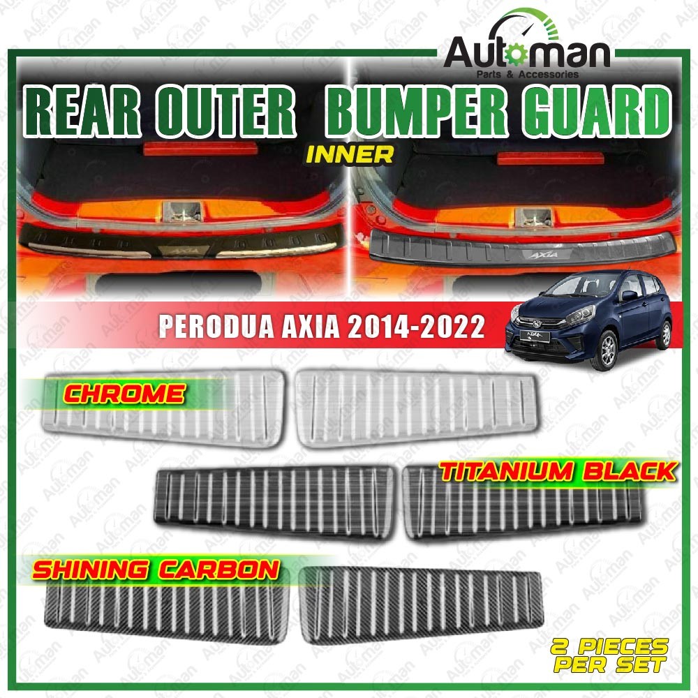 Perodua Axia 2014 - 2022 Carbon Chrome Black ABS Rear Bumper Guards ...