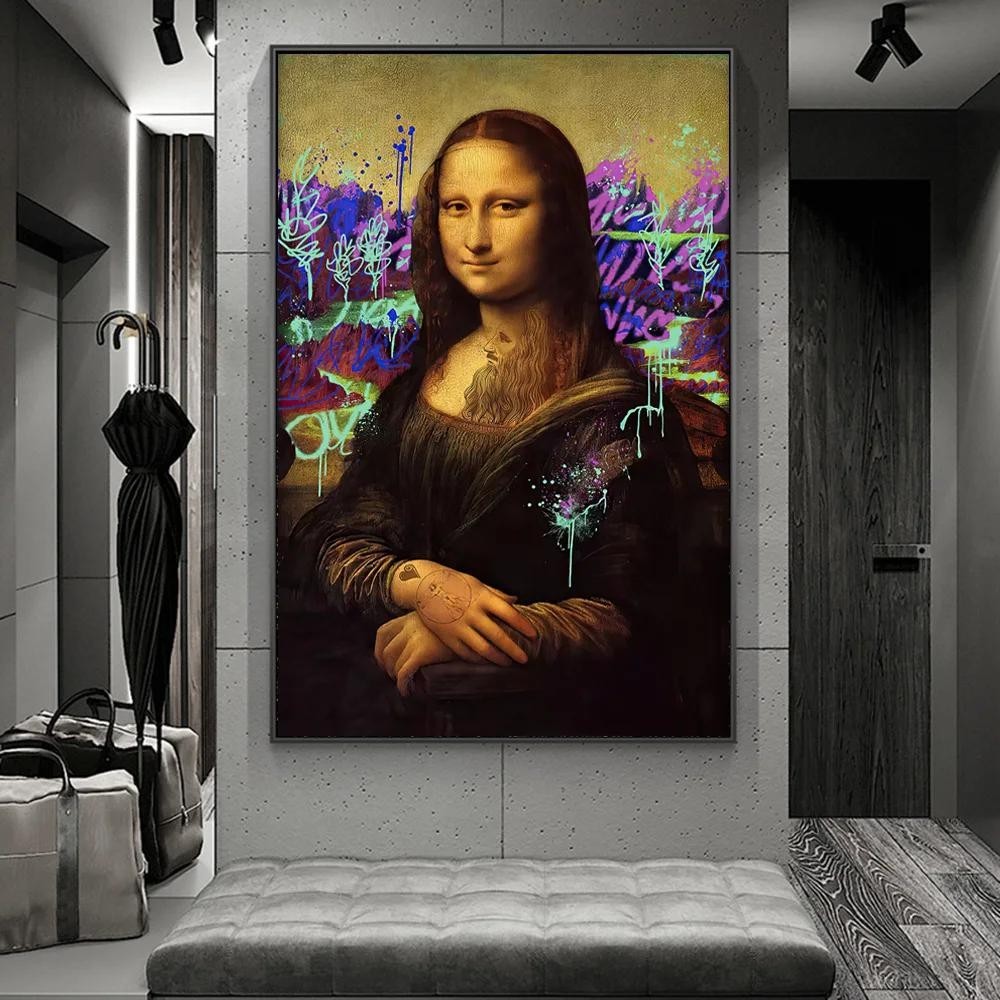 Poster Seni Grafiti Mona Lisa - Cetakan Lukisan Klasik Da Vinci untuk ...