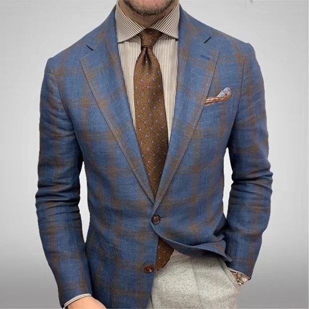 Fashion Lapel Long Sleeve Casual Plaid Suit Jacket main image 1