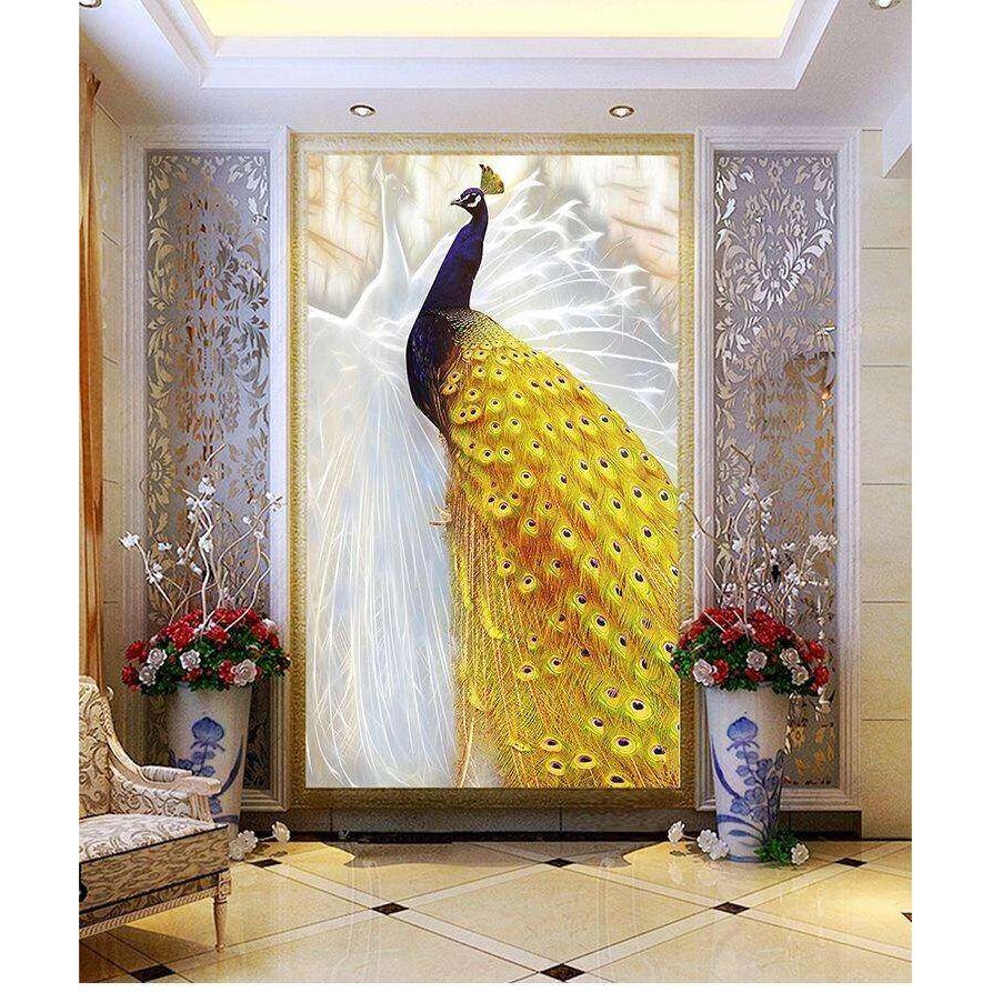 Golden And White Peacock Picture Modern Wall Art Canvas Painting Room