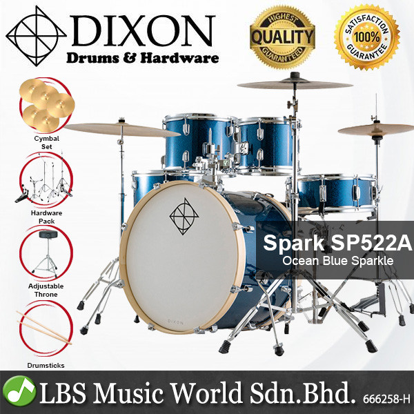 Dixon Spark Drum Set Complete Standard 5 Piece Drum Kit Bundle Cyclone ...