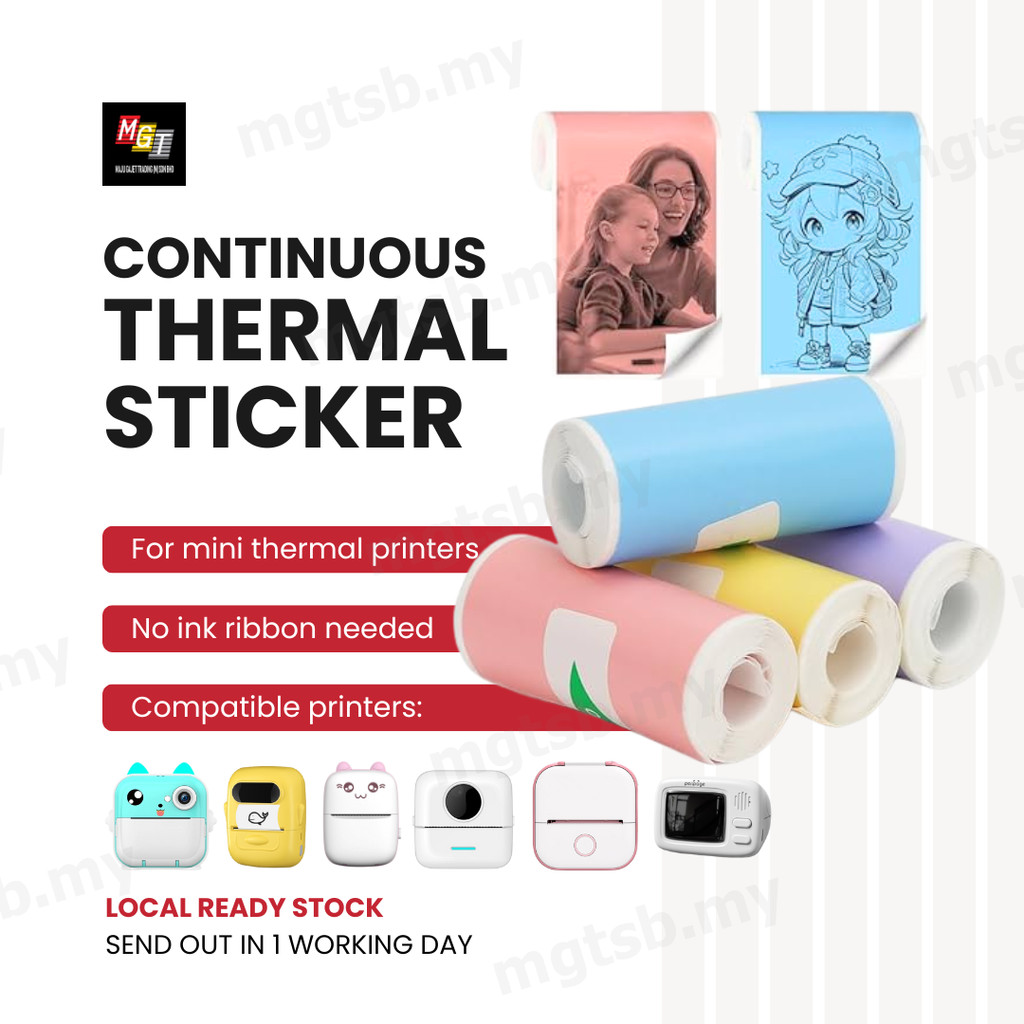 3PCS Thermal Label Sticker Paper Roll Continuous for Mini Printer 57mm ...