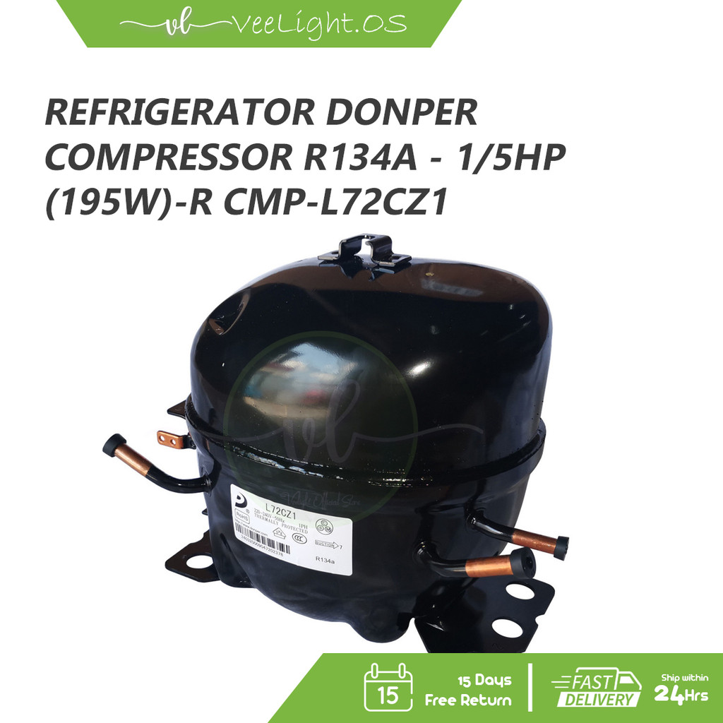 DONPER R134A - 1/5HP (195W) L72CZ1 REFRIGERATOR COMPRESSOR MOTOR GAS ...