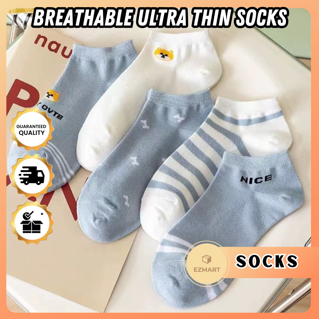 【Random】Socks Cool Breathable Thin Hollow Crystal Flowers White ...