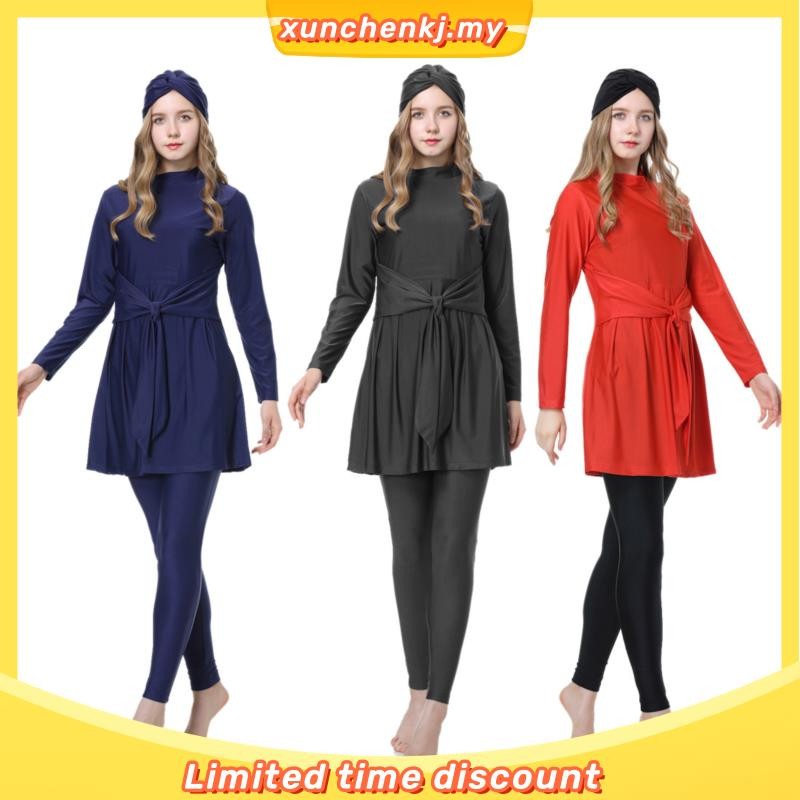 Muslim Swimwear Women Modest Patchwork Hijab Long Sleeves Sport 