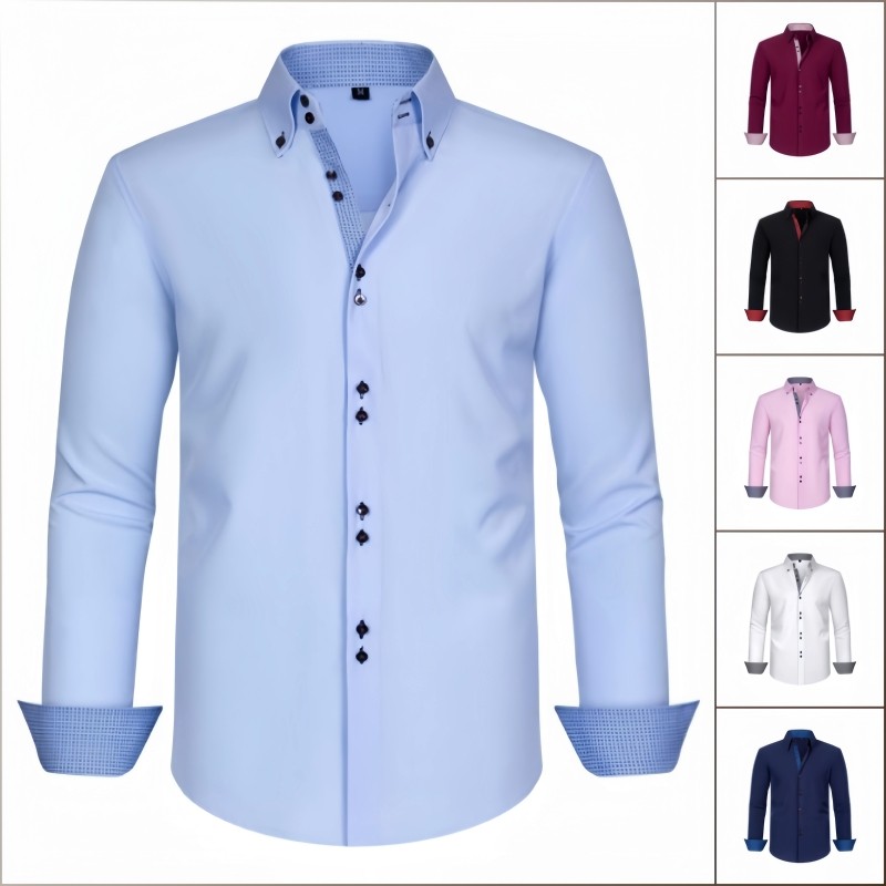 Men s Casual Business Long Sleeve Stretch Dress Shirt Wrinkle Free Regular Fit Button Down Shirts Men Wedding Party Work Shirts Inner Collar Contrast Shopee Malaysia