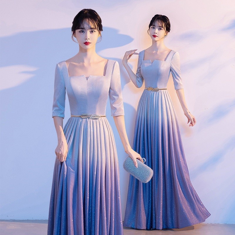 Gradient Blue Evening Elegant Socialite Ceremony Performance Banquet Dress
