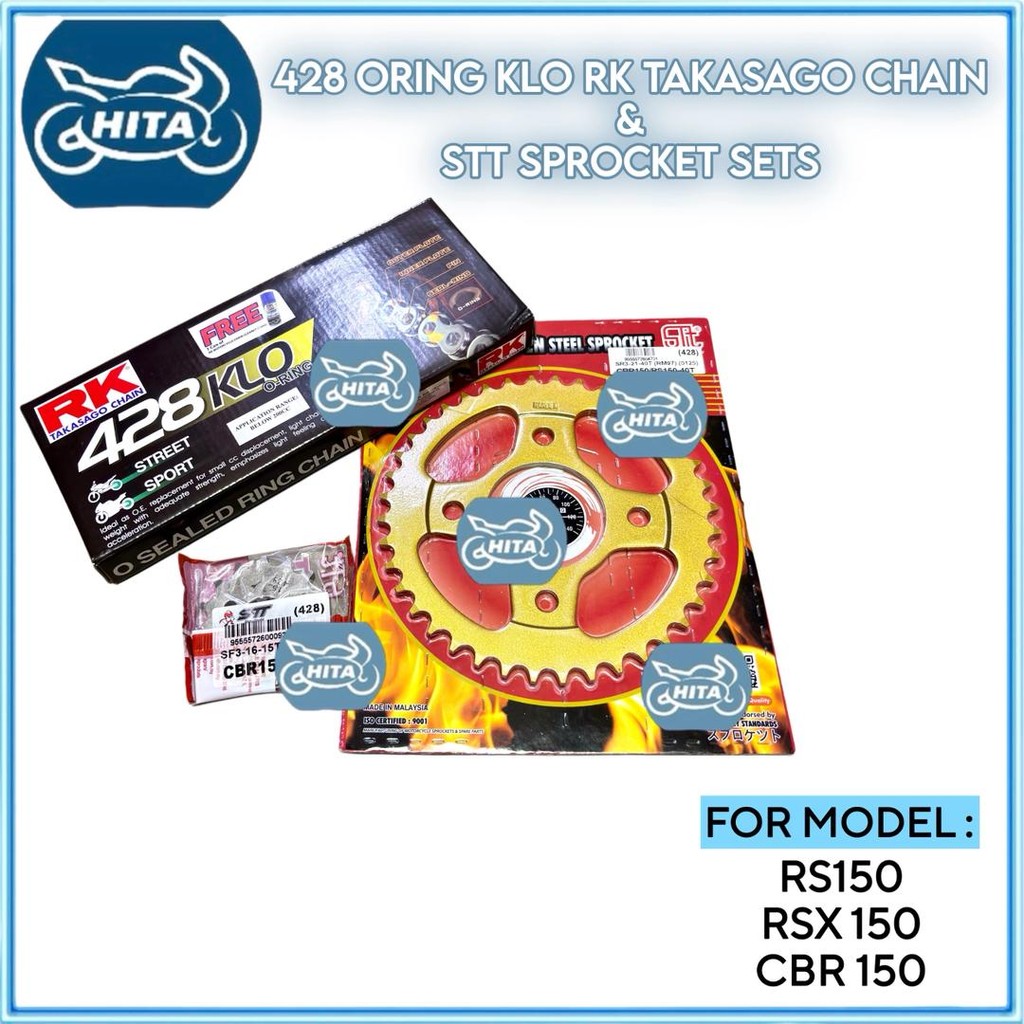 RK ORING 428 RS150 V1 V2 RSX150 REAR SPROCKET SETS ORING RK GOLD CHAIN ...